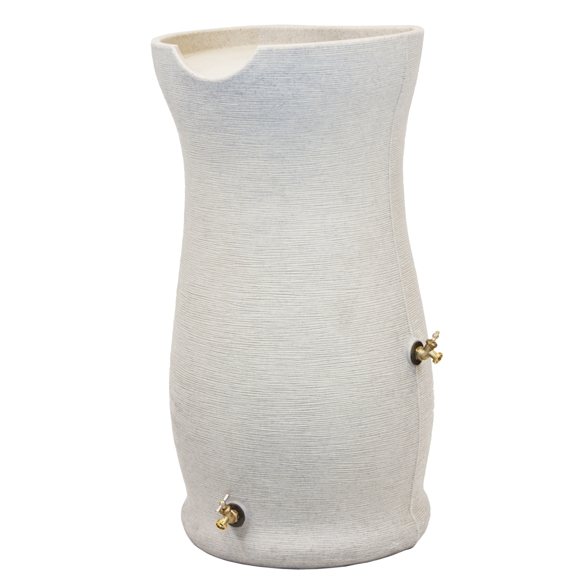 Good Ideas Impressions Corsican Rain Saver Barrel — 50 Gallon, Sandstone, Linen Texture, Dual Spigots, Model# IM-COR050-SAN
